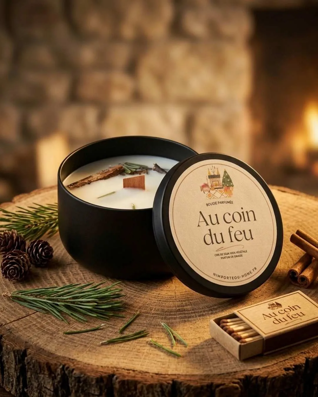 Bougie Feu de Bois Authentique - Au Coin Du Feu - naturelle - Niõ