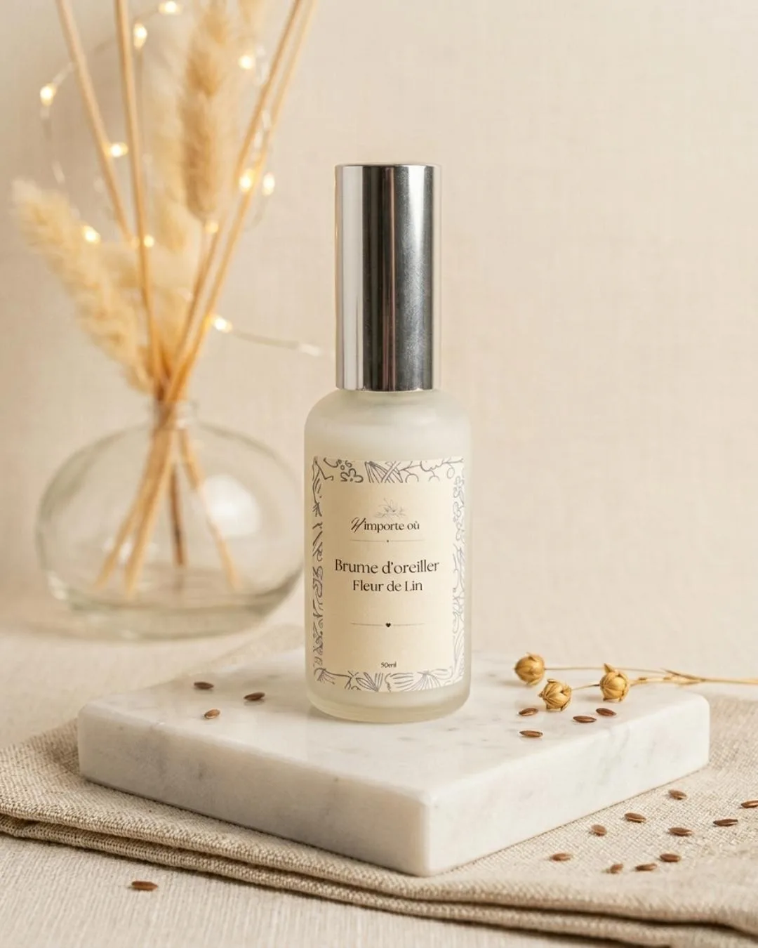 Brume d'oreiller Fleur de lin - Brume de linge naturelle fraîche et relaxante - Niõ par N'importe où