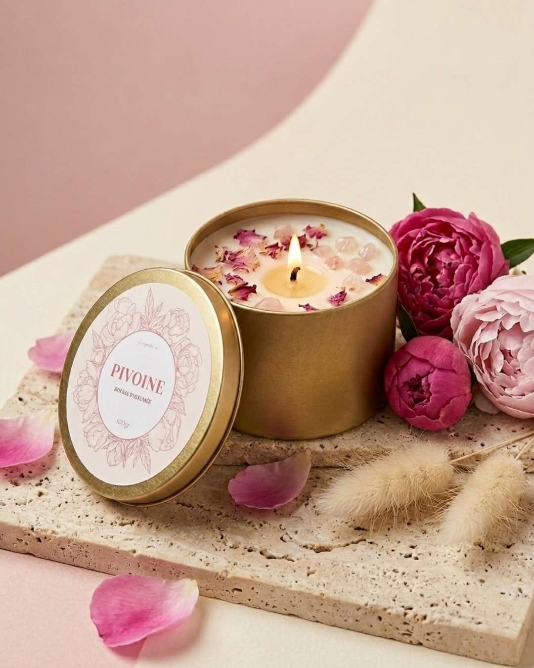 Bougie florale parfumée - La Belle Pivoine - Fait Main - Niõ