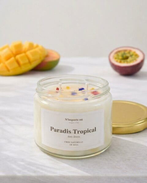 Bougie Anti-Tabac Paradis Tropical - pot en verre et couvercle metal doré - collection Bohème - Niõ