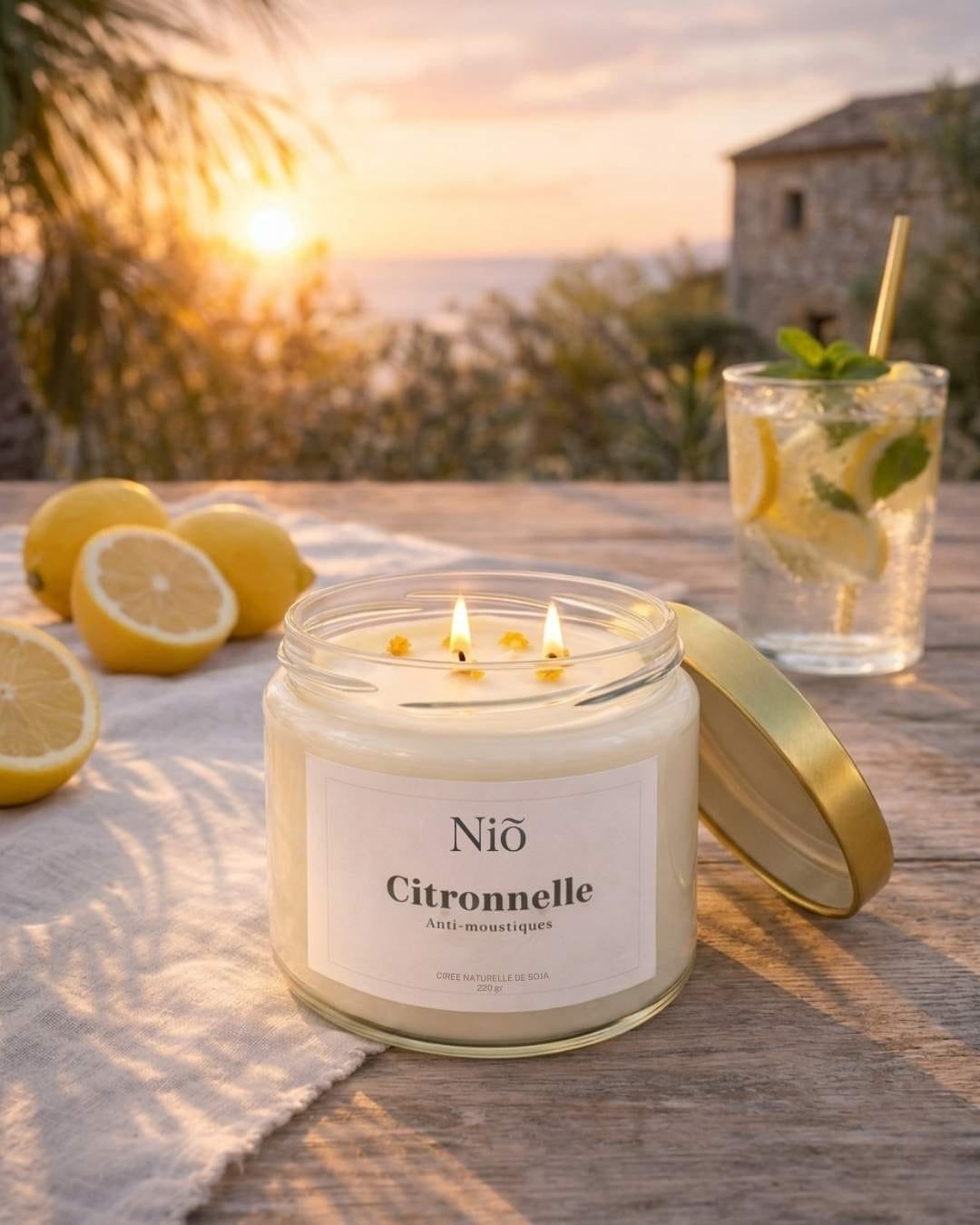 Bougie parfumée Citronnelle - Fait Main- Anti Moustiques efficace - Niõ par N'importe où