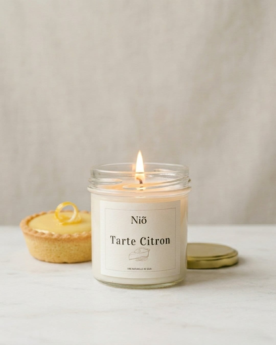 bougie parfumée Tarte Citron - collection Bohème - Fait Main - Niõ par N'importe où bougie parfumée Tarte Citron - collection Bohème - Fait Main - Niõ par N'importe où
