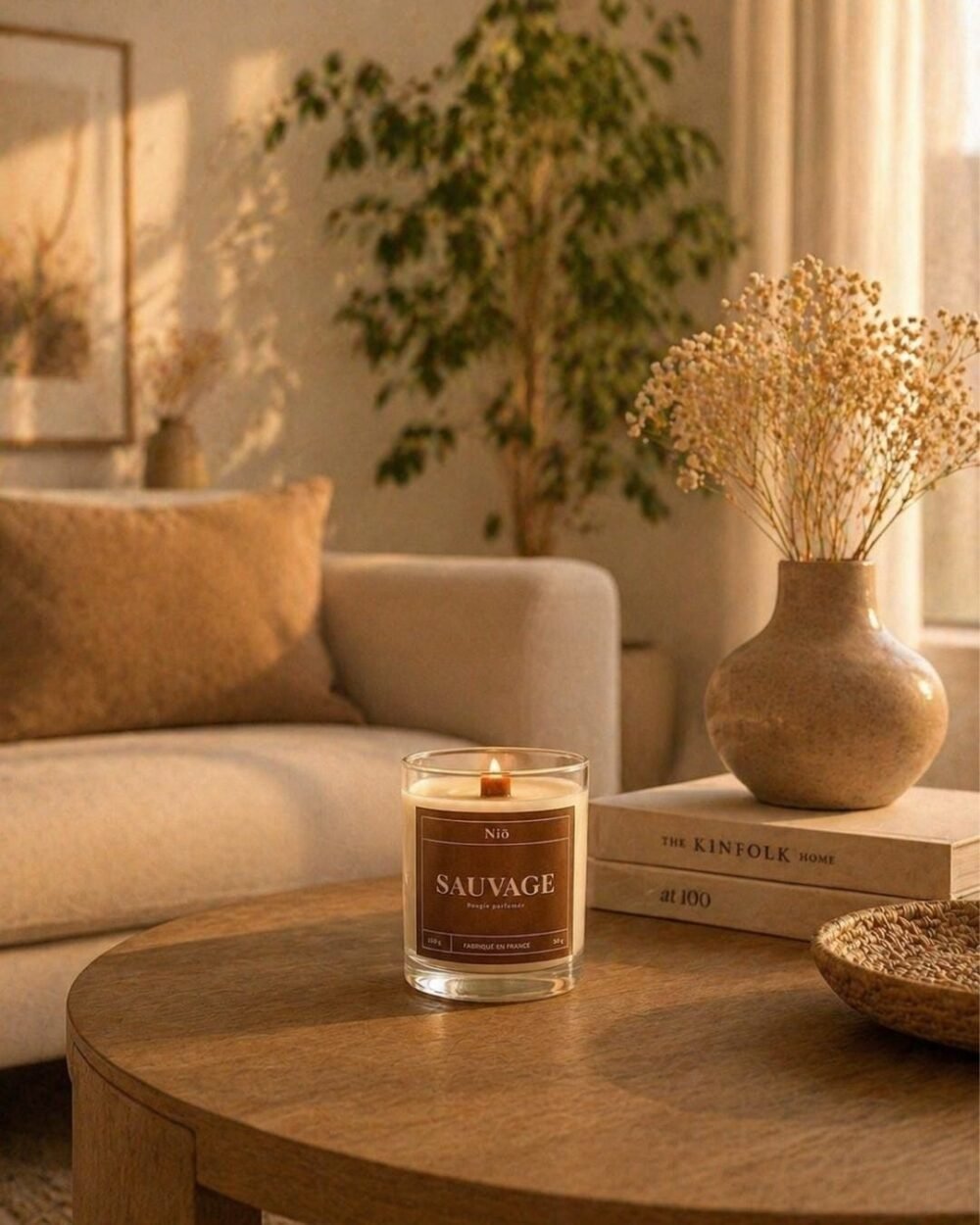 Bougie parfumée idéale pour la décoration intérieure - SAUVAGE - Niõ par N'importe où Bougie parfumée SAUVAGE – Esprit aventurier | Accords aromatiques et boisés