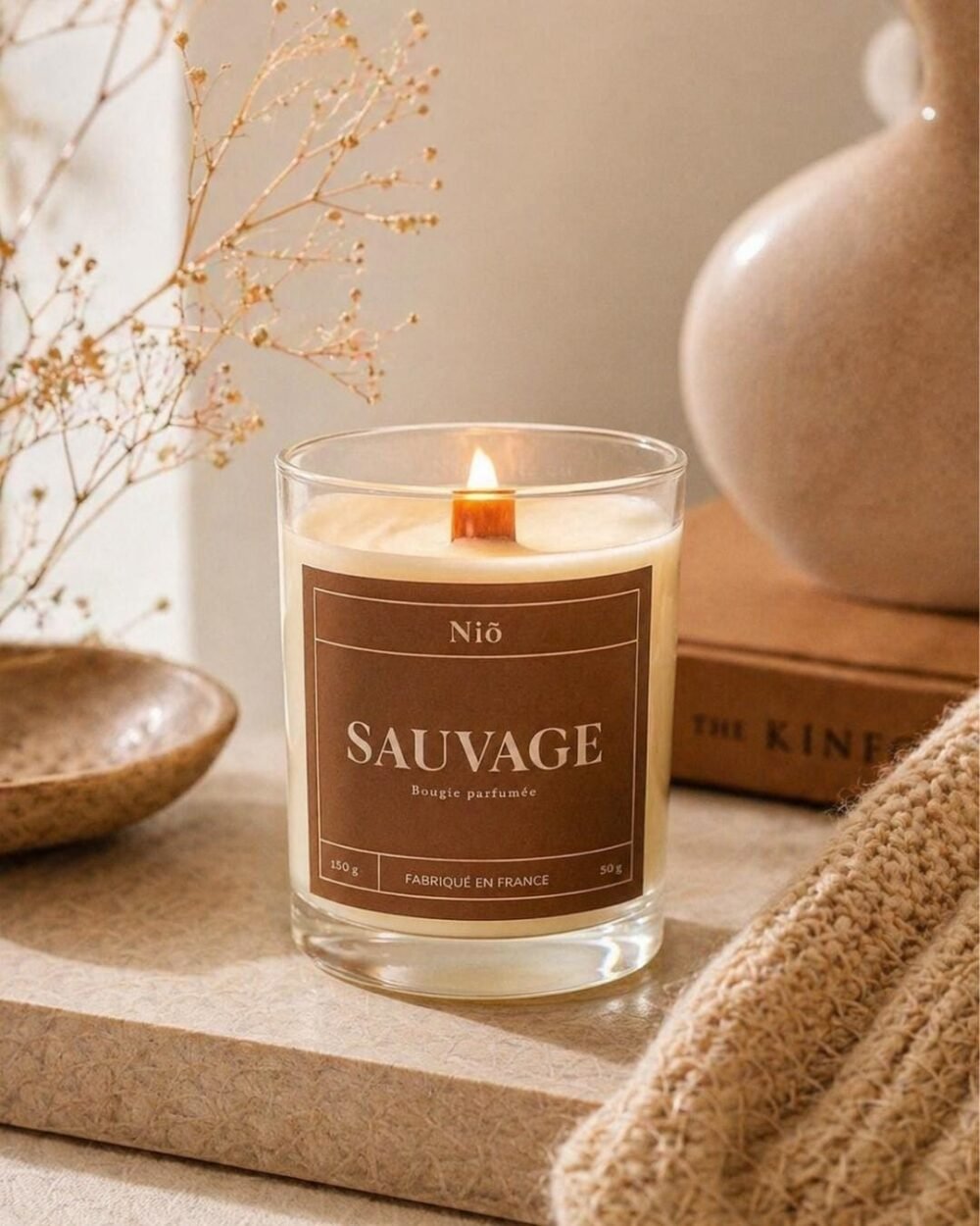 Bougie parfumée naturelle Premium - SAUVAGE - cire végétale et mèche en bois - Niõ par N'importe où Bougie parfumée naturelle Premium - SAUVAGE - cire végétale et mèche en bois - Niõ par N'importe où