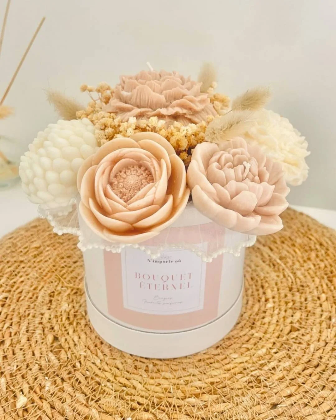 MOCHA - Bouquet éternel en fleurs de cire parfumée - Fleurs de Lin & Coton