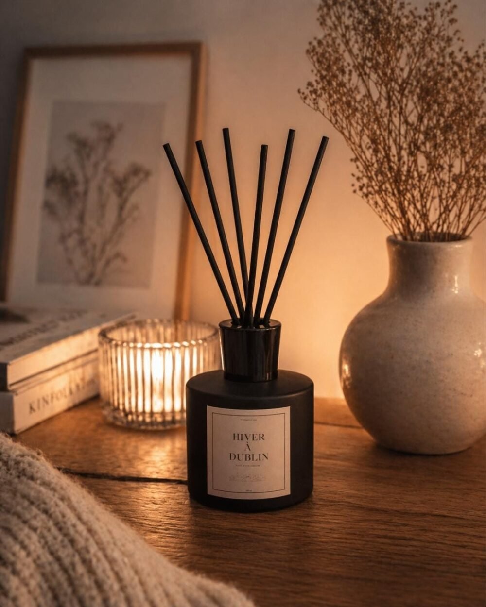 Diffuseur de parfum à bâtonnets Bois de Santal - Hiver à Dublin - Fabriqué en France - Niõ Diffuseur de parfum à bâtonnets Hiver à Dublin – Bois de Santal