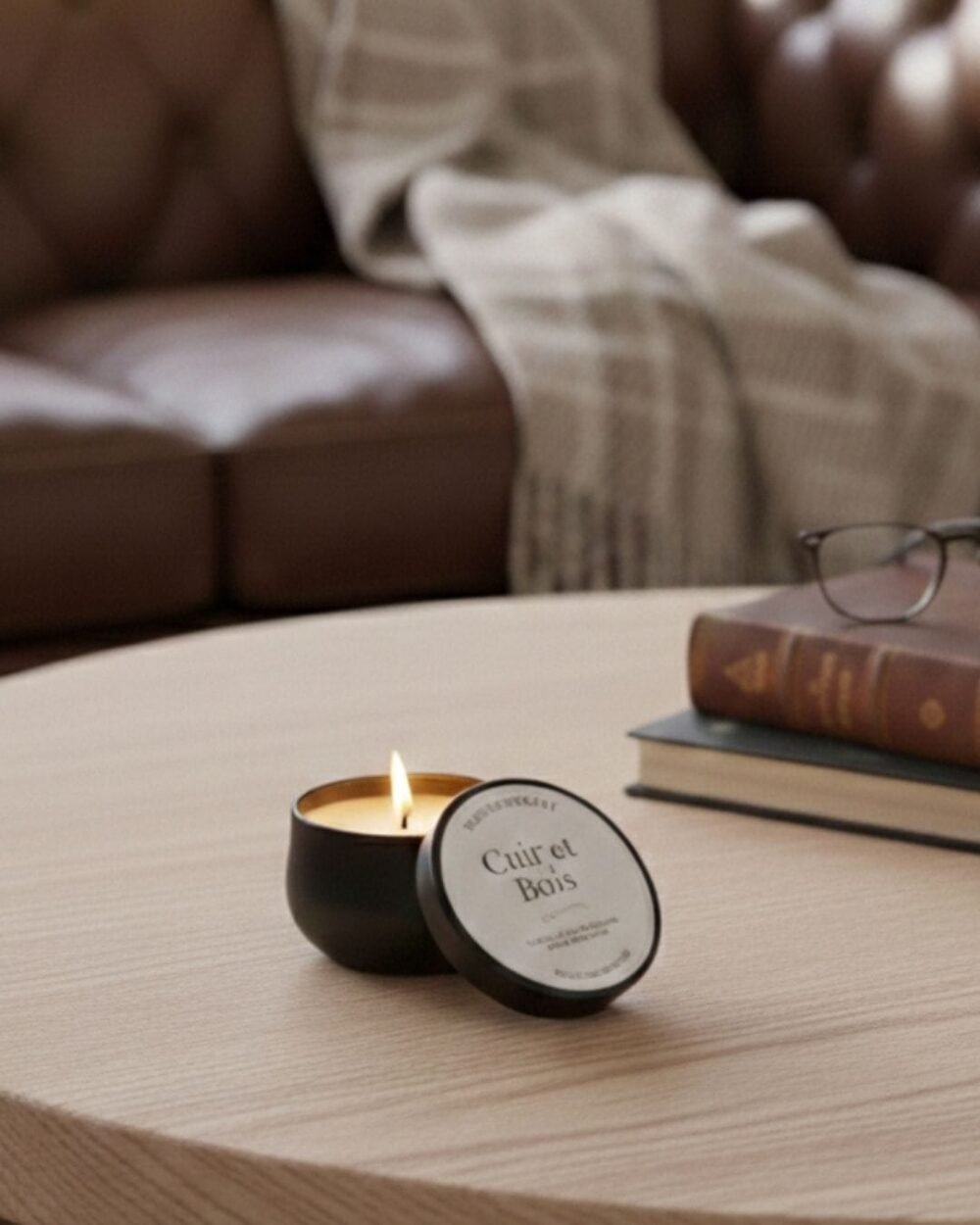 Bougie parfumée Cuir et Bois -Naturelle - Cire végétale - fait main - Nio par N'importe où Bougie Parfumée Cuir et Bois | Collection Khrôma - Fait main