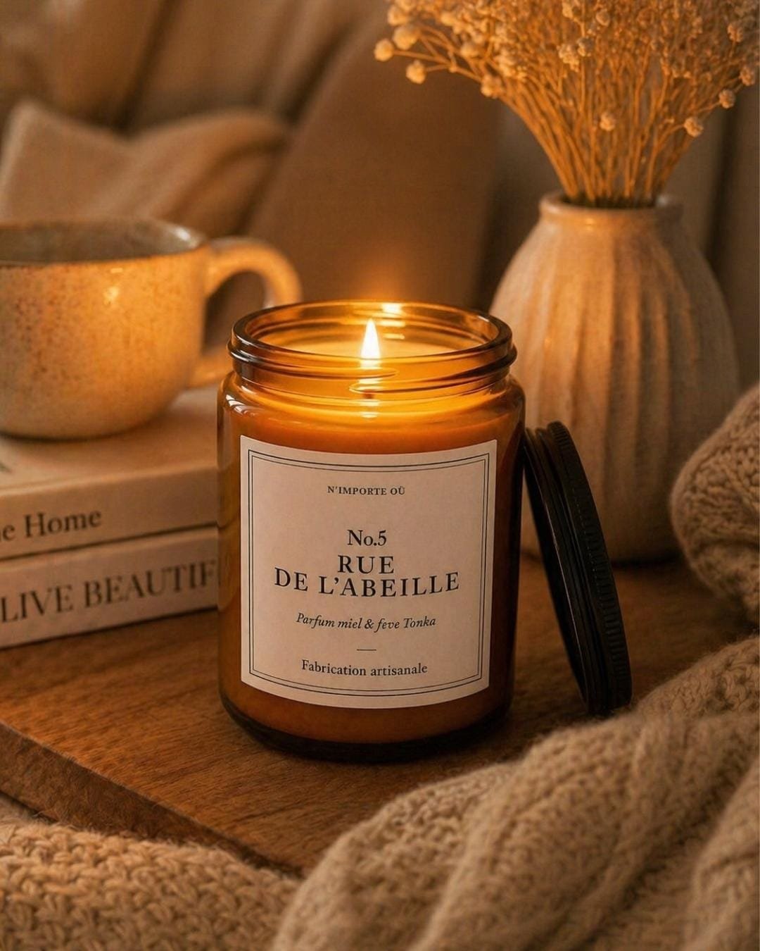 bougie parfumée Miel & Fève Tonka n5 rue de l'Abeille - Collection Signature - Premium - Niõ