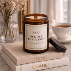 Bougie parfumée Thé Noir et Vanille épicée - 22 rue des Capucines - pot premium en verre - Niõ par N’importe où Bougie parfumée Thé Noir et Vanille épicée - 22 rue des Capucines - pot premium en verre - Niõ par N’importe où