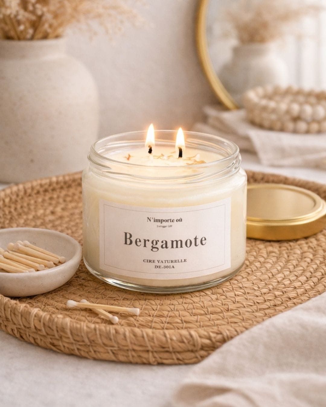 Bougie parfumée fait main - Bergamote - collection Bohème - Niõ Bougie parfumée fait main - Bergamote - collection Bohème - Niõ