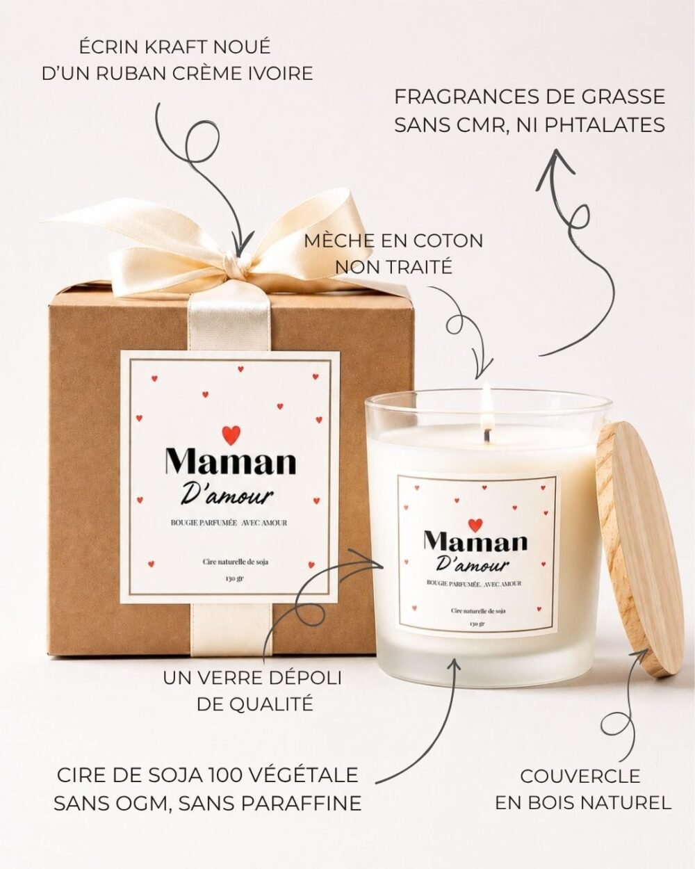 Idée Cadeau Fête des Mères - Bougie Parfumée Maman D’amour - Fait Main - Niõ Idée Cadeau Fête des Mères - Bougie Parfumée Maman D’amour - Fait Main - Niõ