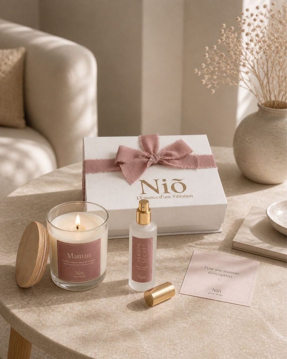 coffret jardin secret 7 - idée cadeau fête des mères - bougie et brume parfumées naturelles - Niõ coffret jardin secret 7 - idée cadeau fête des mères - bougie et brume parfumées naturelles - Niõ