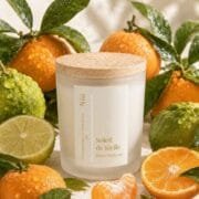 Bougie Soleil de Sicile dans un décor rempli de mandarines et d'autres agrumes - Niõ