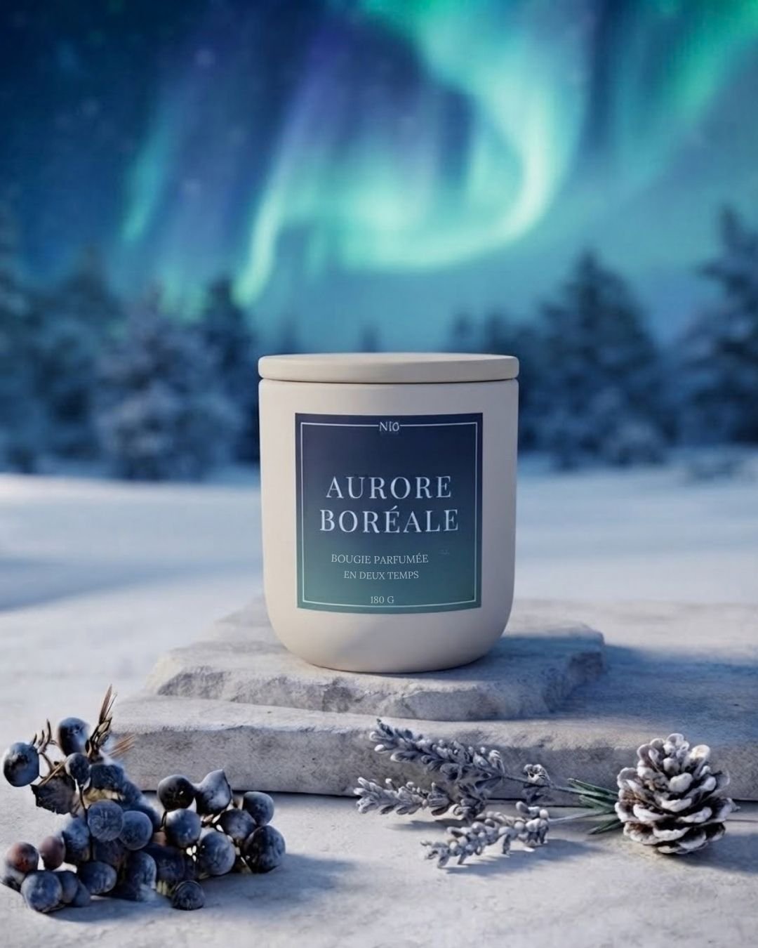 bougie Aurores Boréales de Niõ inspirée des nuits nordiques 