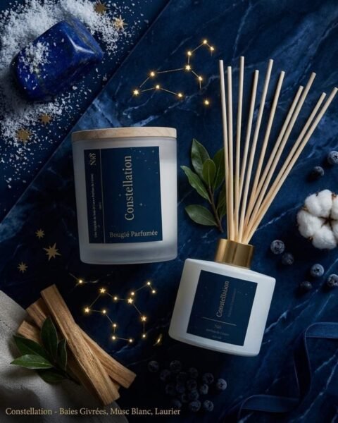 Coffret Cadeau Duo Constellation avec une bougie et un diffuseur de parfum signature, baies & laurier, Niõ