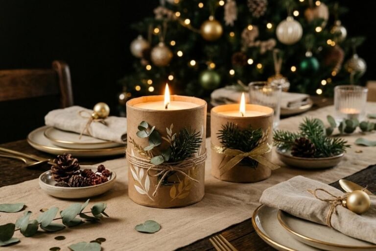 décoration de table de Noël élégante avec des bougies à hauteurs variées Niõ